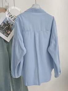 Women's Casual Versatile Front Button Pocket Blouse - Baby Blue - View 2