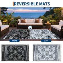 Modern Geometry Outdoor Plastic Area Rugs UV Resistant Reversible Waterproof Camping Throw Carpet Non Slip Stain Resistant Easy To Clean Floor Mat For RV Camping Beach Deck Porch PatioCamping  Picnic Backyard - Black White - View 4