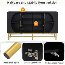 Sairedel Credenza moderna a quattro ante con strisce verticali e ripiani regolabili, unica e funzionale, ideale per soggiorno e sala da pranzo (nero)