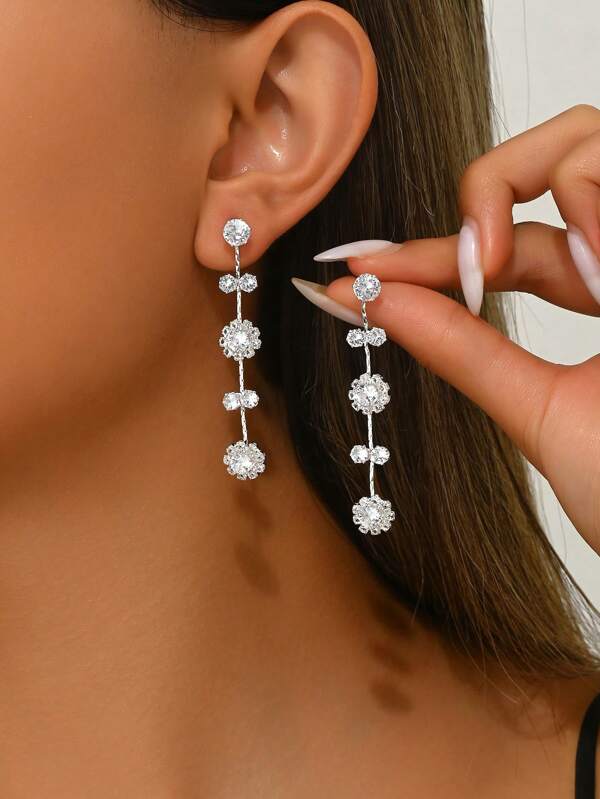 1 par de pendientes colgantes elegantes de metal con diseño floral al estilo coreano minimalista, adecuados para vestidos de ocasiones formales