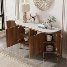 Sairedel Credenza moderna ad arco con ripiani regolabili e gambe in metallo, ideale per soggiorno e sala da pranzo (noce)