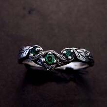 1 套复古情侣哥特式订婚戒指，古董银质分支戒指，男女通用巫师戒指，深色几何指环 - 彩色 - 查看 9