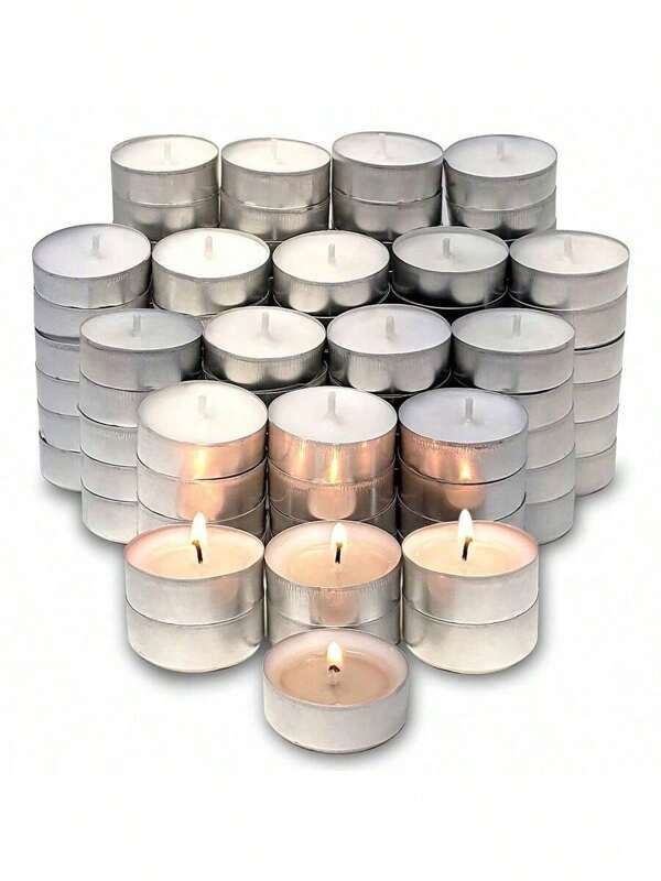 100pcs Long Burning 4hr Smokeless Tealight Candles, Romantic Large Wax Candles, Wax Melt Burner For Birthday Party, Outdoor Wedding, Indoor Dinner Ambiance