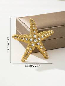 1pc Stylish & Elegant Rhinestone Brooch, Suitable For Daily Wear, Vacation, Gift - Yellow Gold - View 5