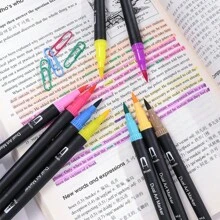 24pcs Water-Based Dual-Tip Outline Pens, Soft Tip Markers, Watercolor Brush Pens Set, Colorful Drawing Soft Tip Pens, Washable, Non-Staining, Suitable For Children Graffiti, Manga, Art Lovers, Back To School