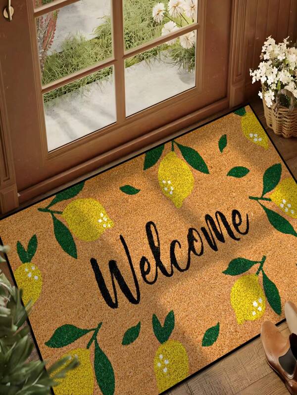 1pc Welcome Lemon Door Mat, Farmhouse Style Short Plush Non-Slip Quick Dry Washable Entrance Rug For Kitchen, Bathroom, Dining Room, Patio, Party, New Year, All Seasons Decor