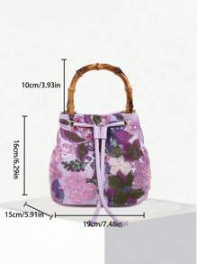 High-End Sequin Bamboo Bucket Bag New Niche Women's Bag Summer Popular Embroidery Straw Woven Crossbody Bag