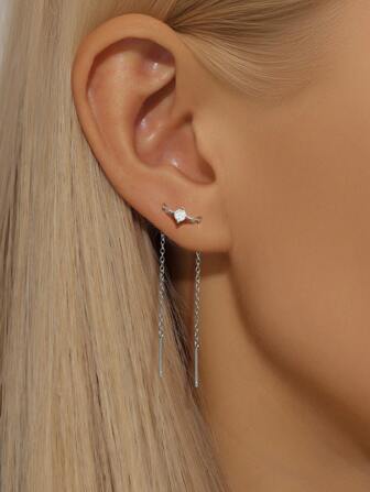 EleRunis 1Pair 925 Sterling Silver Prong Setting Tassel Women Studs Cartilage Helix Piercing Fine Jewelry For Daily Wear Wedding Party Engagement Anniversary Valentine's Day