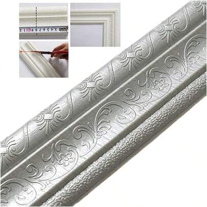 3D Walls Edging Self-Adhesive 3D Walls Edging Strip, Flexible Wall Borders Frame Peel And Stick Trim Molding, Waterproof Wall Edgings Strip Home 90.56 * 3.15in