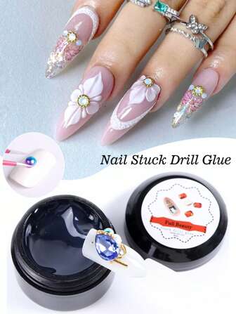 8ml 指甲水钻胶，凝胶指甲水钻填缝胶，超强粘性，无需擦拭指甲宝石胶，适用于指甲水晶珠钻石贴纸 3D 指甲胶，需要紫外线灯固化