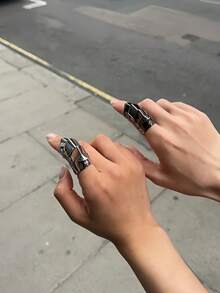 1 Stück modischer Panzerring, verstellbarer offener Metallring, Punk Gürtelschnallen Ring