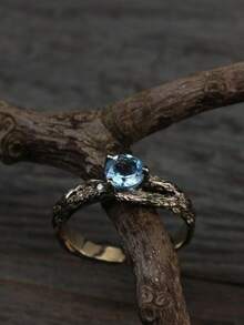 1 套复古情侣哥特式订婚戒指，古董银质分支戒指，男女通用巫师戒指，深色几何指环 - 彩色 - 查看 81