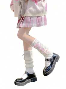 1 Pair Women's Fashion Jk Lolita Leg Warmers Cute Bowknot Leg Warmers Soft Warm Winter Cosplay Footless Long Boot Leg Warmers, Cozy - Multicolor - View 4