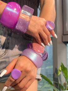 1pc Women's Charm Purple Series Asymmetrical Round Bracelet, Sexy Design Suitable For All Year Round Wear And Party Gift