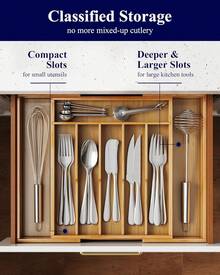 Kitsure Thickened Bamboo Drawer Organizer, Expandable Cutlery Tray For Kitchen Utensil Storage 241T - 自然的 - 查看 8