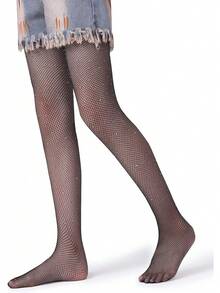 Henwarry Girls Sparkle Fishnet Stockings Children's High Waist Tights Rhinestone Hollow Out Party Pantyhose