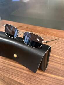 POLASUP 1pcs Mini Retro Square Full Metal Fashion Glasses, Fashion Eyewear For Summer, Y2K Red & Black Punk Style Vintage Street Photography Glasses (With PU Case Box) - Khung bạc toàn màu xám + hộp quà PU - Xem 4