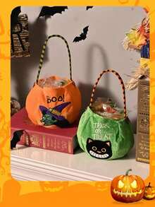 2/1pc Halloween Candy Bags, Decorative Portable Pumpkin Bags, Candy Scene Decorations, Gift Bags, Cloth Bags. - Multicolor - View 3