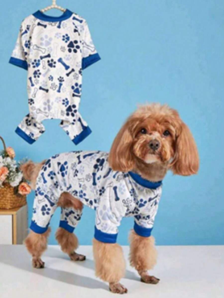 1 قطعة بيجامات طباعة ملائمة للكلاب الصغيرة والمتوسطة الحجم، قطن ناعم ومطاطي، ملابس جرو مناسبة للمالطيز وتيرير يوركشاير والبومرانيان