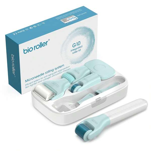 ASUNDOM Kit de 10-en-1 de derma-roller pour le visage, le corps et les cheveux, rouleaux de beauté faciale, outils de soins de la peau, rouleau à micro-aiguilles avec 9 têtes remplaçables et 1 étui de rangement, outils de soins de la peau pour la maison