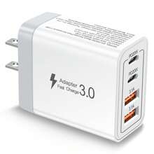 2A2C USB C 插头快速充电，40W 4 端口多 USB 充电器插头美国双端口 PD 电源适配器 +QC 壁式插头多端口电源 Type C 充电插头适用于多人充电、多设备充电、家庭充电需求和办公桌手机充电器多端口快速充电 - 美規A型插(110-127V) - 查看 1