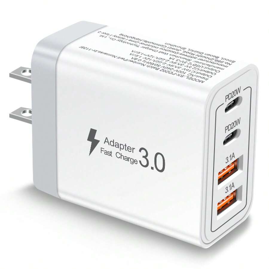 2A2C USB C 插头快速充电,40W 4 端口多 USB 充电器插头美国双端口 PD 电源适配器 +QC 壁式插头多端口电源 Type C 充电插头适用于多人充电、多设备充电、家庭充电需求和办公桌手机充电器多端口快速充电 - 美規A型插(110-127V) - 查看 1
