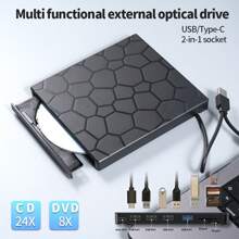 Lecteur portable CD/DVD+/-RW 7 en 1 multifonctions / lecteur externe / lecture / écriture, lecteur DVD, hub USB 3.0 USB C, graveur CD/DVD, compatible avec les ordinateurs portables, les ordinateurs de bureau, les ordinateurs tout-en-un, les lecteurs optiques mobiles, les graveurs externes, les lecteurs optiques informatiques