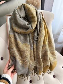 1件佩斯利提花羊绒质感披肩围巾，柔软顺滑，双面流苏披肩，适合日常、晚宴、旅行、办公、婚礼和送礼。 - 彩色 - 查看 4