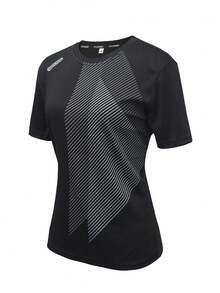 1pc Women Quick Drying T-Shirt, Ice Silk Round Neck Short Sleeve, Stretch Sweat Absorbing Breathable Sweatshirt, Suitable For Women's Fitness Training - Black - View 3