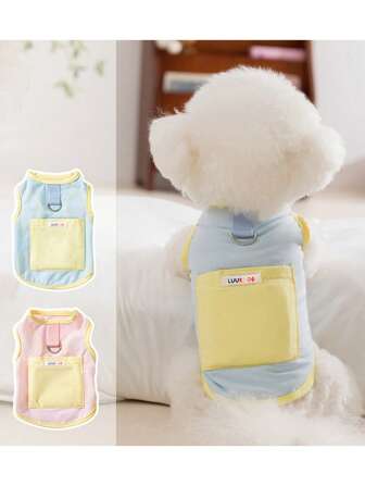 1 件 LUUK 浅蓝色网眼狗背心带口袋可爱糖果色宠物背心适合玩具犬和小型犬