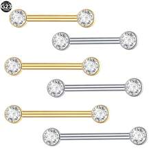 1 PIEZA Barra de perforación de titanio de 14G para pezón con escudo de pezón de cristal de zirconia con rosca interna, joyería de perforación de 12/14/16 mm