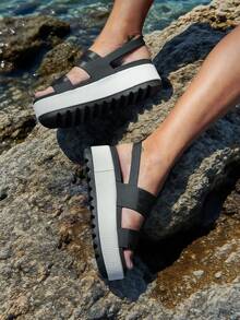 New Platform Water Sandals For Women Comfortable Chunky Wedge Open Toe Shoes Summer Walking Beach Vacation Waterproof Sandals - Black and White - View 6