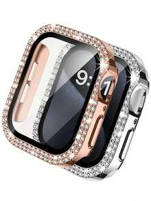 1 件玫瑰金水钻钢化玻璃保护壳,防刮、防水、防滑|适用于系列 SE/10/9/8/7/6/5/4/3/2/1|兼容 表壳 45 毫米 41 毫米 44 毫米 40 毫米 44 毫米钢化玻璃保险杠屏幕保护膜手表系列 9 7 SE 6 8 5 - 玫瑰金 - 查看 4