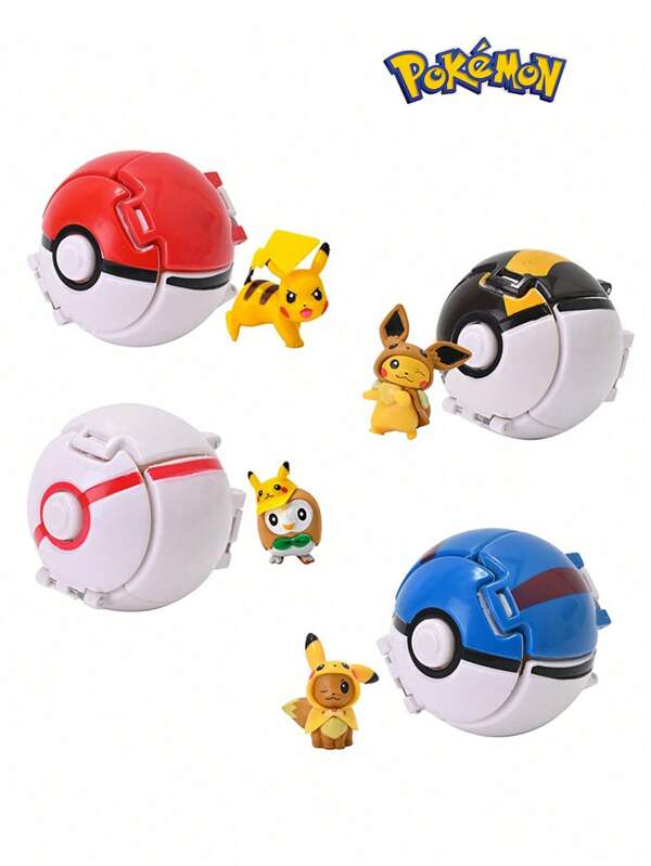 pokemon Pokéball mit Pikachu Puppe, interaktiver und aufklappbarer Pocket Monster Pokémon Ball Puppe