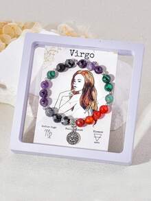 1 Peça Pulseira de Contas Feita à Mão de Pedra Natural de 8mm com Pingente de 12 Constelações, Adequada como Presente para Dia dos Namorados, Aniversário, Esposa, Namorada ou Amiga, Pulseira do Zodíaco
