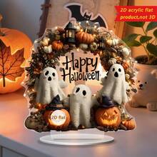 1 Piece Happy Halloween Ghost Pumpkin Wreath Style Ornaments 2D Acrylic Table Centerpiece Courtyard Garden, Bedroom Living Room Window Artwork Ornaments Suitable For Halloween Party Gathering Banquet Surprise Gift Decorations - Multicolor - View 1