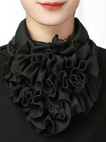 1件纯色欧美风百搭高领围巾，时尚女士复古装饰围巾，适合春夏穿着，也适合舞蹈、连衣裙和圣诞装饰等场合。 - 黑色 - 查看 4