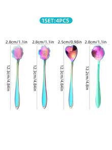 4/8-Piece Stainless Steel Creative Cutlery Set, Rose/Sakura/Chrysanthemum/Heart-Shaped Spoon, Dessert Spoon, Ice Cream Spoon, Coffee Spoon, Cake Spoon, Suitable For Restaurants, Hotels, Cafes, Bars, Schools, Home Kitchens, Christmas Gifts