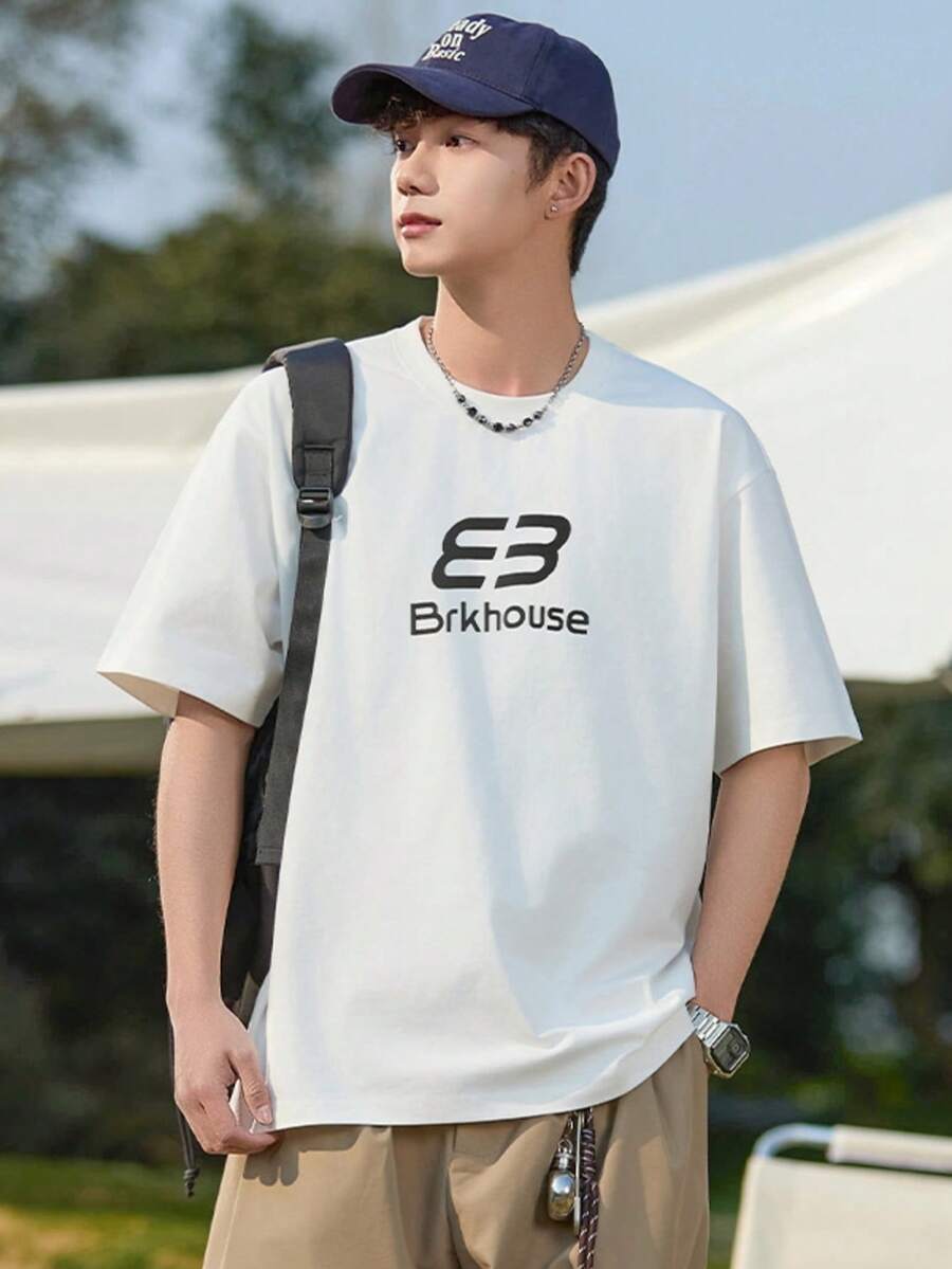 100% Cotton Unisex T-Shirt Short Sleeve Summer Vest 200g Cotton Comfortable Breathable Funny T-Shirt Men's Stylish And Casual Print Fashion Casual Outdoor Sports Fitness Tops Holiday Gift - 白色 - 查看 1