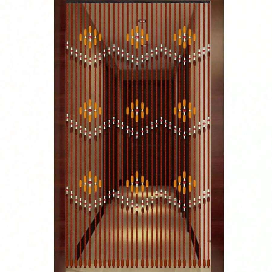 RibasuBB Wooden Beaded Doorway Curtain With Plum Blossom Patterns, 31 Lines, 90 * 220 Cm, Handmade Bamboo & Wood, Elegant Room Divider And Wall Decor - 棕色 - 查看 1