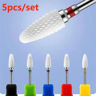 5pcs/Set Ceramic Nail Drill Bits, Designed For Drilling Corn Shape Ceramic Nails, Fast And Professional Nail Removal, Applicable For Nail Salon, 5-Tooth, High