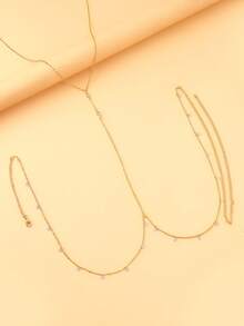 1pc European & American Sexy Rhinestone Pendant Necklace Chain, Minimalist Crystal Body Chain - Gold - View 6