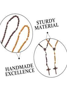 Wooden Bead Rosary Necklace Catholic Rosary Wood Carved Solid Beads With Jesus Cross Our Father With Velour Gift Pouch Baptism Favors Catholic Gift(Coffee, Wood)