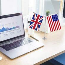 TLL  Desktop Flag Holder Desk Small Flag Stand Base Y Shape Double Mini Flags Pole Office School Conference Table Decoration Silver TLL