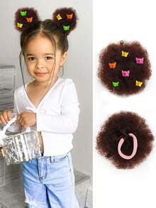 Children's Wigs Children's Ponytail Double Afro Puff Kinky Curls For Babies Children's Natural Black Synthetic Hair (Natural Black .3 Inch (Pack Of 2)) - Multicolor - View 18