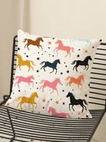 1 pièce Housse de coussin décoratif imprimé avec un cheval de bande dessinée minimaliste mode, sans rembourrage. Convient pour le canapé et le salon