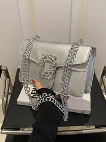 Bolso bandolera con decoración de strass, mini bolso de cadena para el hombro, bolso de mano brillante y monedero cuadrado para mujer