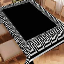 1 pieza Mantel rectangular con estampado floral vintage, mantel de poliéster para mesa de comedor y mesa de café, decoración para fiesta festiva - Negro - Ver 5