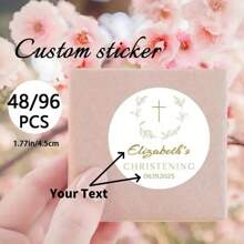 48/96 件可定制洗礼贴纸 - 优雅的玫瑰和十字架设计、初次圣餐标签、感谢信、个性化礼物 - 个性化庆祝纪念品、圣餐礼品标签 | 优雅的贴纸设计 | 洗礼礼物，用于学校用品，返校 - 彩色 - 查看 8