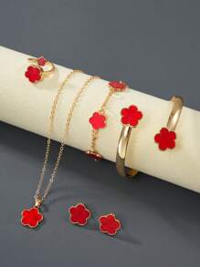 Set de 6 piezas, 1 collar, 1 pulsera, 2 pares de aretes, 1 anillo, 1 pulsera, adecuado para varias ocasiones, te hará ver como una reina elegante, accesorios de joyería para mujer, joyería dorada